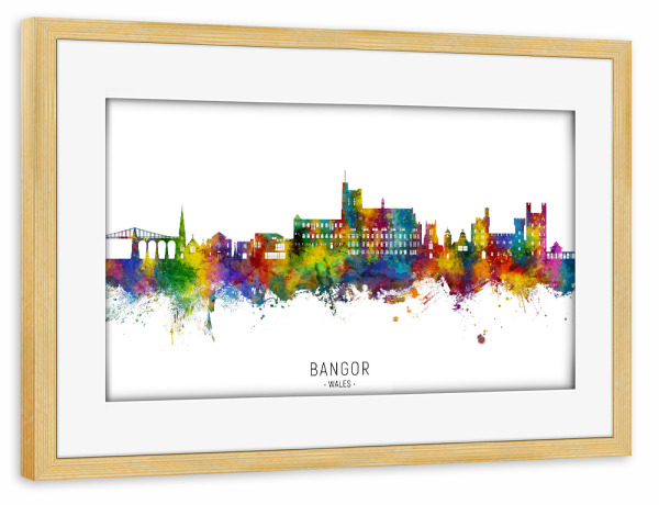 Poster mit Rahmen kiefer "Bangor Wales Skyline txt" artboxONE - Städte
