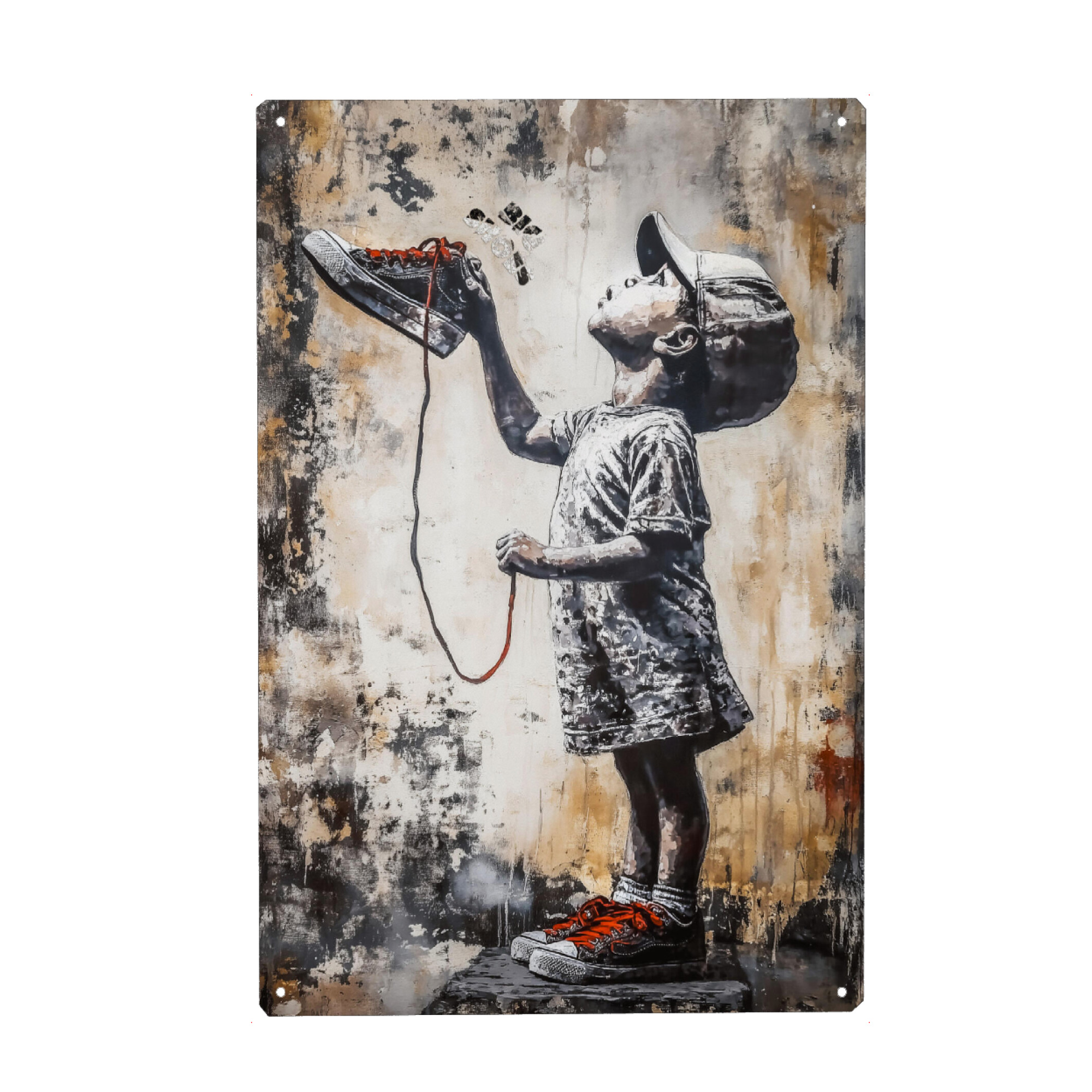 Metall Poster "Großer Schuh" artboxONE - Abstrakt,Menschen,Streetart