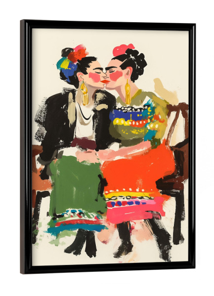 Poster mit schwarzem Rahmen "Doppelte Frida Kahlo Malerei" artboxONE - Floral,Menschen,Liebe