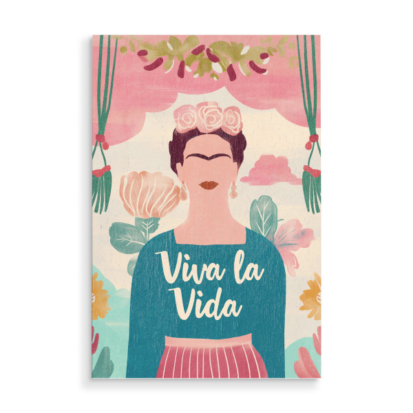 Holzbild "Viva Frida und Blumen" artboxONE - Typografie,Floral,Menschen