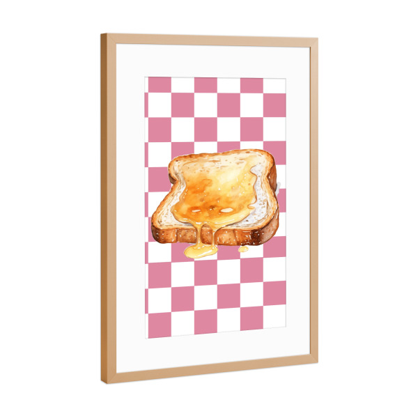 Poster mit Rahmen Kupfer "Slice of toast" artboxONE - Essen & Trinken - Toast,Honey,Breakfast,Dripping,Checkered,Pink,White,Sweet,Food,Slice