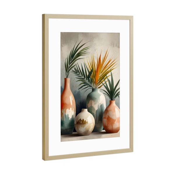Poster mit Rahmen Gold "Tropische Vasen in Aquarellfarben" artboxONE - Floral