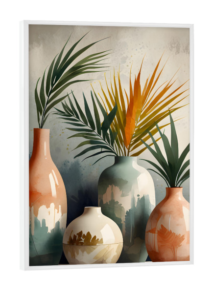 Poster mit weißem Rahmen "Tropische Vasen in Aquarellfarben" artboxONE - Floral