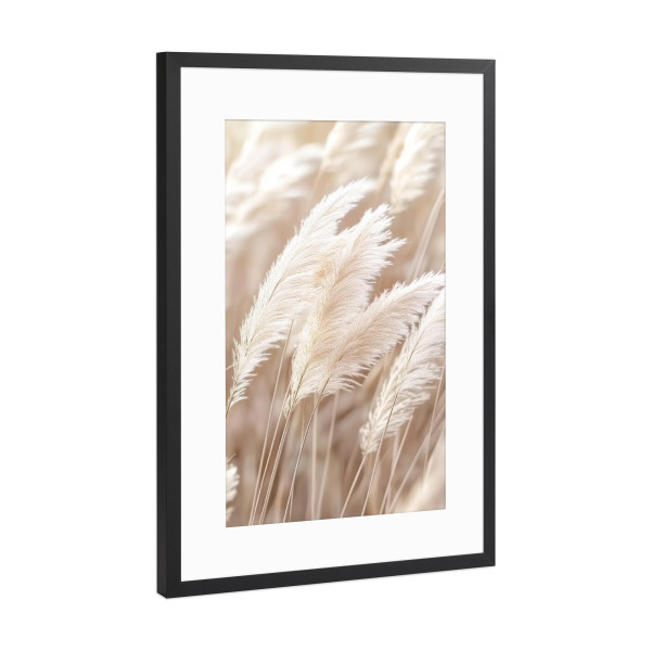 Poster mit Rahmen Schwarz (Metallic) "Federrücken in Broschüren" artboxONE - Natur,Floral - Pampasgras,Pflanzen,Strand,Urlaub
