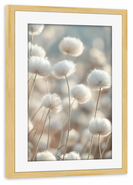 Poster mit Rahmen kiefer "Baumwollfeld in Blüte" artboxONE - Natur,Floral - Baumwollfeld,Gras,Beige