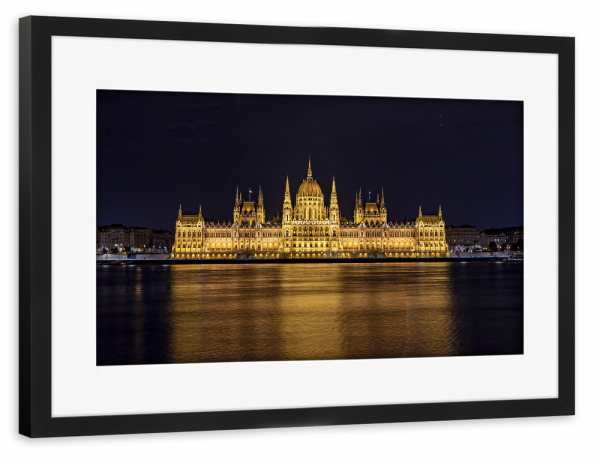 Poster mit Rahmen schwarz "Das Parlament a der Donau" artboxONE - Architektur - Budapest,Ungarn,Altstadt,Parlament,Donau