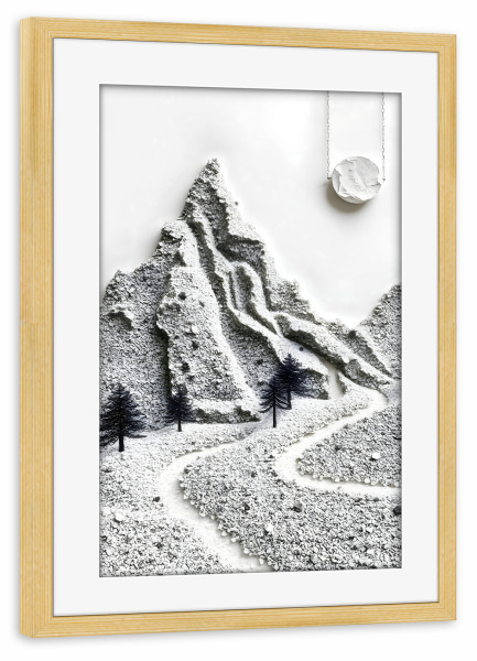 Poster mit Rahmen kiefer "Monochromer Winter" artboxONE - Abstrakt