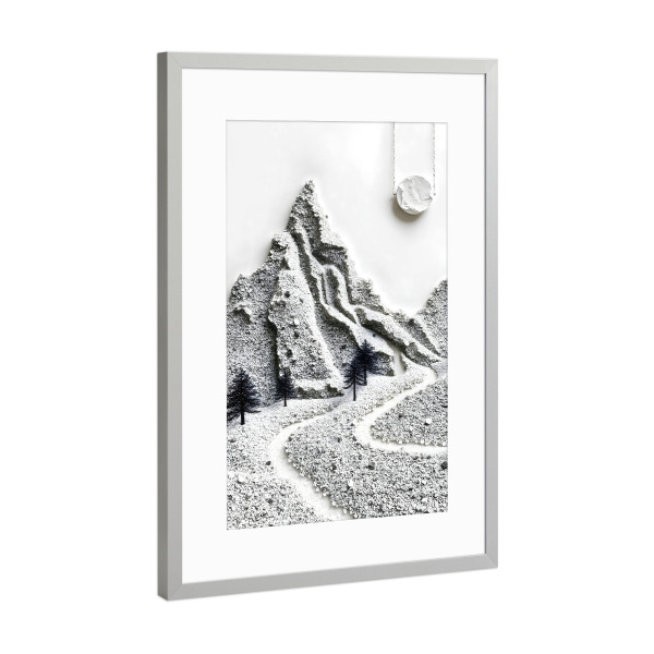 Poster mit Rahmen Silber "Monochromer Winter" artboxONE - Abstrakt