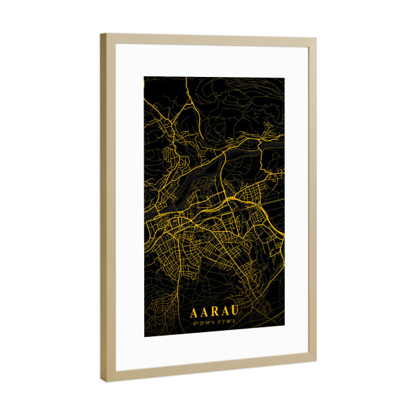 Poster mit Rahmen Gold "City Map Aarau" artboxONE - Städte / Weitere,Kartografie