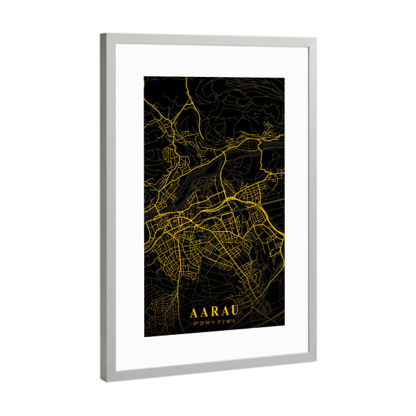 Poster mit Rahmen Silber "City Map Aarau" artboxONE - Städte / Weitere,Kartografie