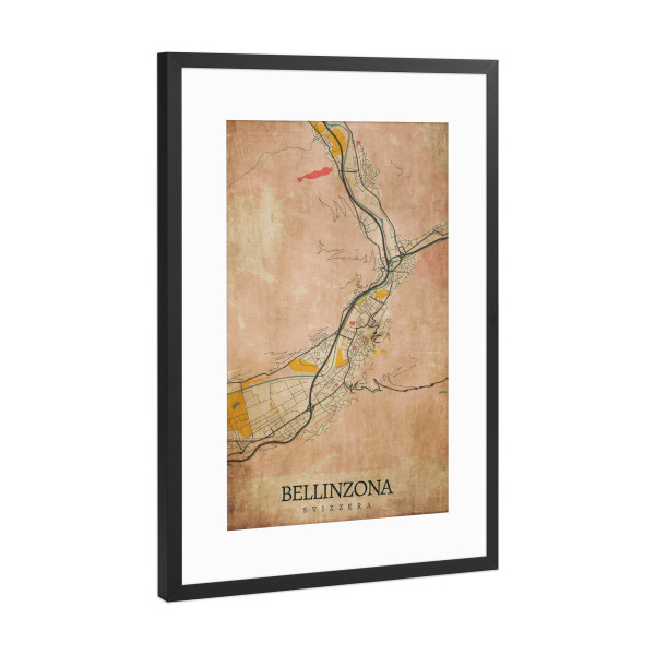 Poster mit Rahmen Schwarz (Metallic) "Retro Bellinzona City" artboxONE - Städte / Weitere,Kartografie