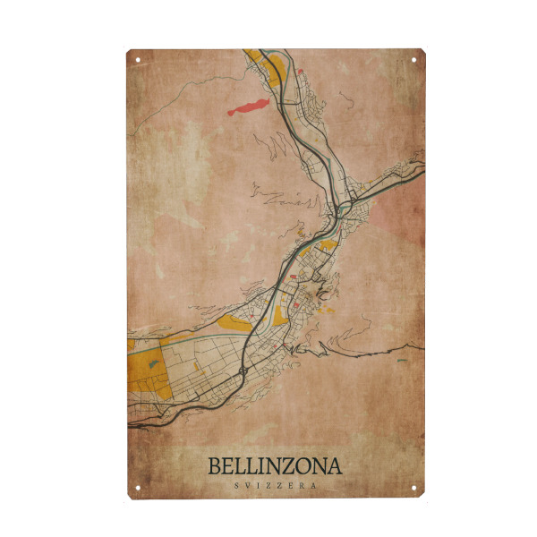 Holzbild "Retro Bellinzona City" artboxONE - Städte / Weitere,Kartografie
