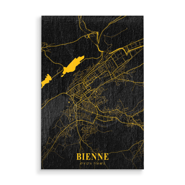 Holzbild "Biel Stadt Map" artboxONE - Städte / Weitere,Kartografie