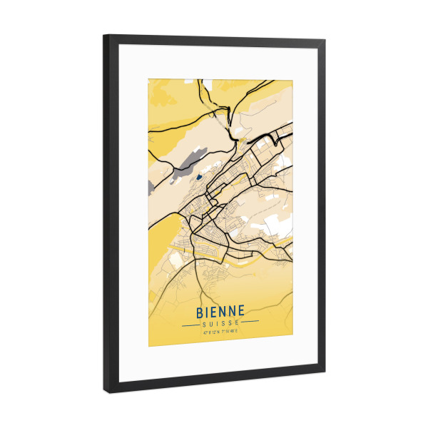 Poster mit Rahmen Schwarz (Metallic) "City von Biel" artboxONE - Städte / Weitere,Kartografie