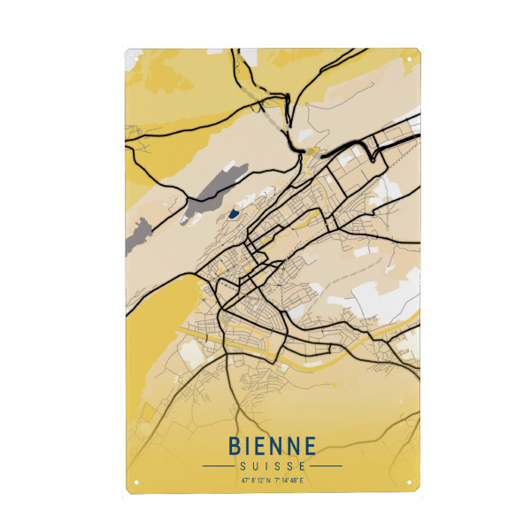 Holzbild "City von Biel" artboxONE - Städte / Weitere,Kartografie