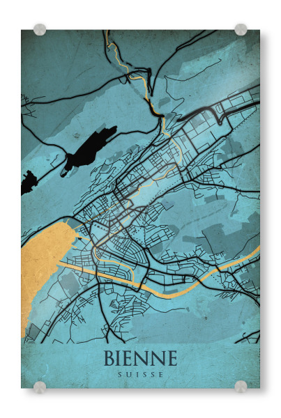 Acrylglasbild "Retro Bienne City" artboxONE - Städte / Weitere,Kartografie