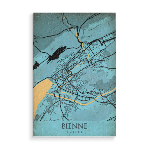 Holzbild "Retro Bienne City" artboxONE - Städte / Weitere,Kartografie