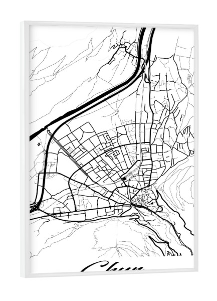 Poster mit weißem Rahmen "Chur City Map" artboxONE - Schwarzweiß,Städte / Weitere,Kartografie