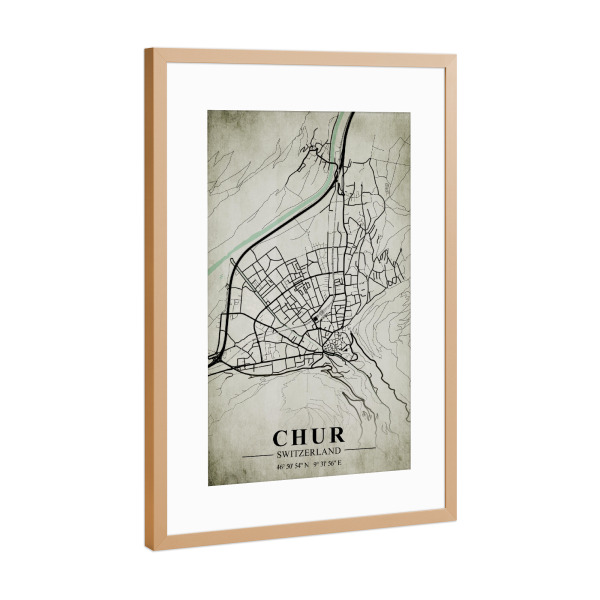 Poster mit Rahmen Kupfer "Chur Vintage CityMap" artboxONE - Städte / Weitere,Kartografie