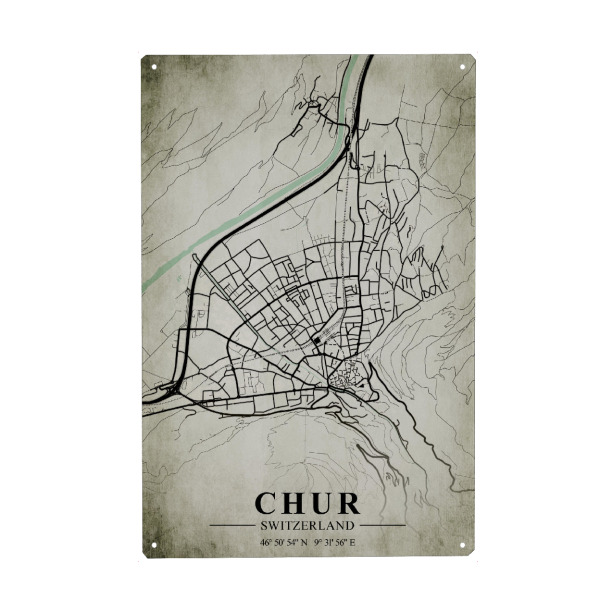 Metall Poster "Chur Vintage CityMap" artboxONE - Städte / Weitere,Kartografie