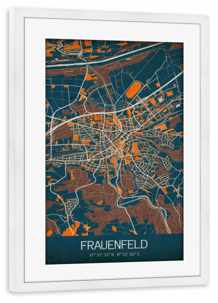 Poster mit Rahmen weiß "Frauenfeld Vintage Map" artboxONE - Städte / Weitere,Kartografie