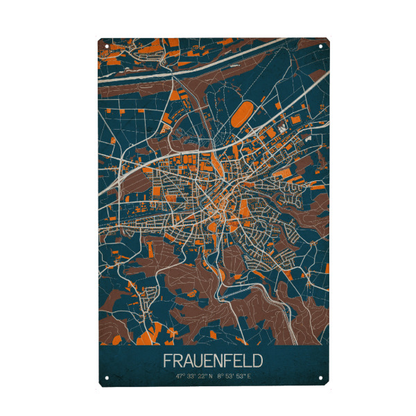 Metall Poster "Frauenfeld Vintage Map" artboxONE - Städte / Weitere,Kartografie