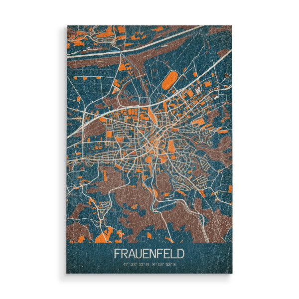 Holzbild "Frauenfeld Vintage Map" artboxONE - Städte / Weitere,Kartografie