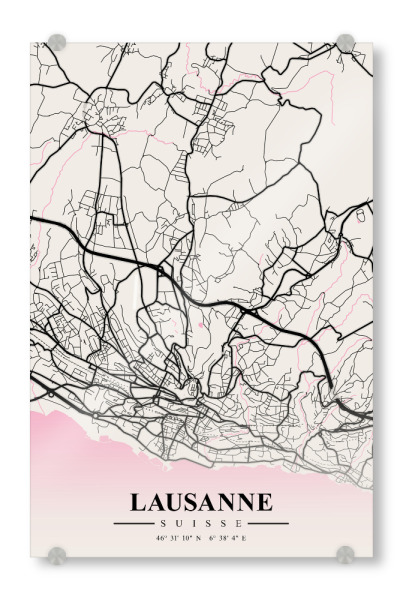 Acrylglasbild "Map Lausanne" artboxONE - Städte / Weitere,Kartografie