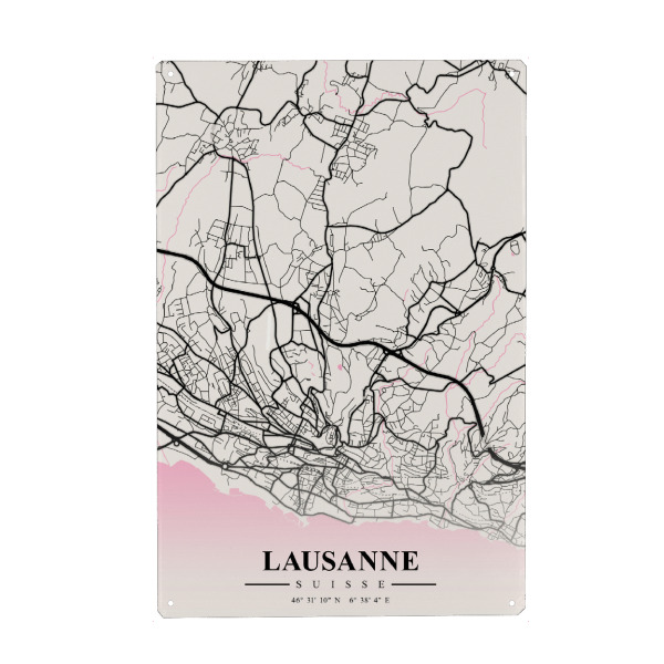 Metall Poster "Map Lausanne" artboxONE - Städte / Weitere,Kartografie