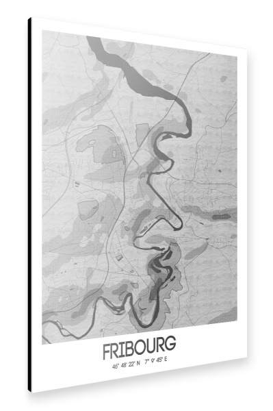 Alu-Dibond "Fribourg Bleistift Map" 30x20 cm artboxONE