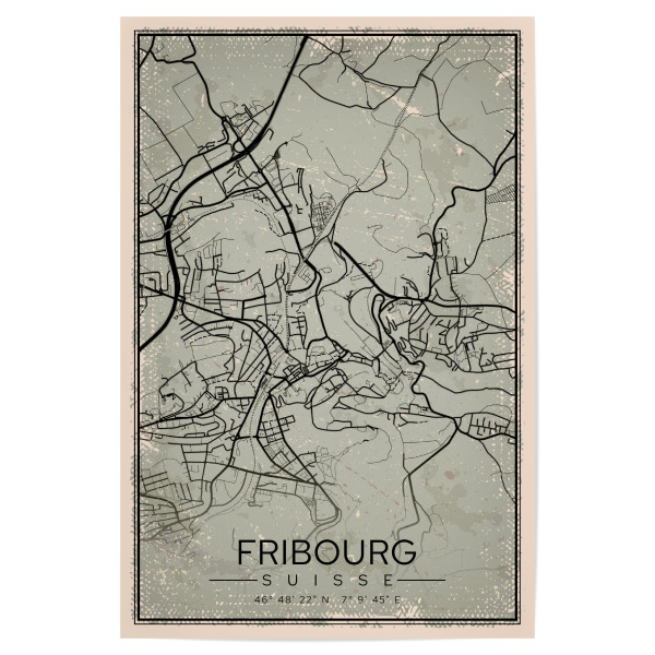 Poster "Fribourg Retro Map" artboxONE - Städte / Weitere,Kartografie