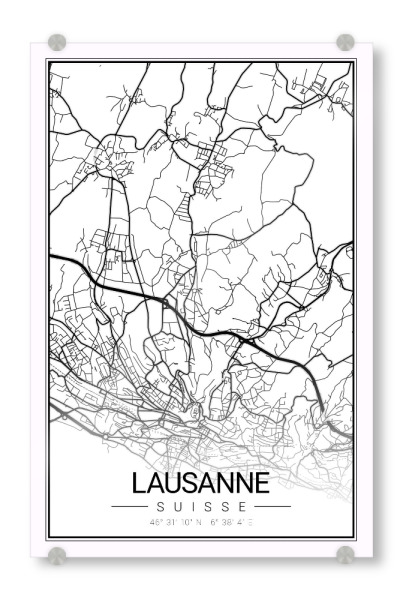 Acrylglasbild "Citymap Lausanne" artboxONE - Schwarzweiß,Städte / Weitere,Kartografie