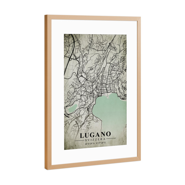 Poster mit Rahmen Kupfer "Lugano Vintage CityMap" artboxONE - Städte / Weitere,Kartografie