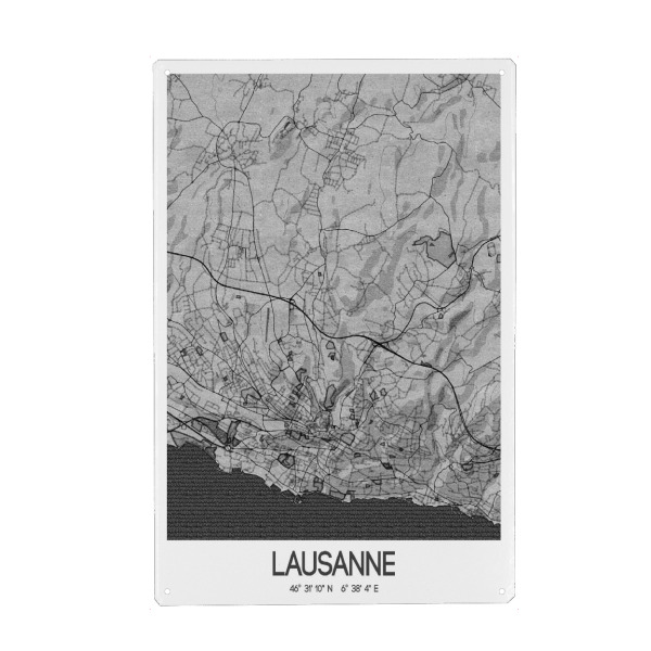 Holzbild "Lausanne Bleistift Map" artboxONE - Schwarzweiß,Städte / Weitere,Kartografie