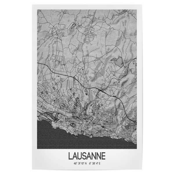 Poster 30x20 cm "Lausanne Bleistift Map" artboxONE - Schwarzweiß,Städte / Weitere,Kartografie