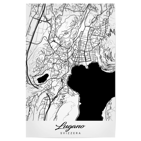 Poster 30x20 cm "Lugano City Map" artboxONE - Schwarzweiß,Städte / Weitere,Kartografie