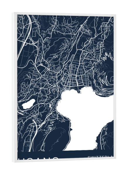 Poster mit weißem Rahmen "Lugano Stadtplan" artboxONE - Städte / Weitere,Kartografie