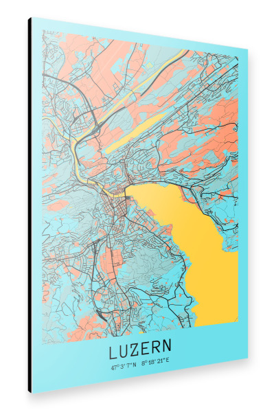 Alu-Dibond "Luzern Stadt Karte" 75x50 cm artboxONE
