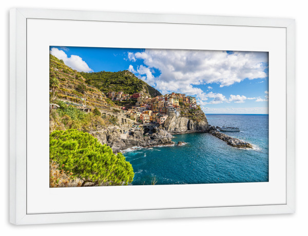 Poster mit Rahmen weiß "Dorf Manarola in Italien" artboxONE - Städte,Natur,Architektur,Reise / Strand und Meer,Reise / Länder