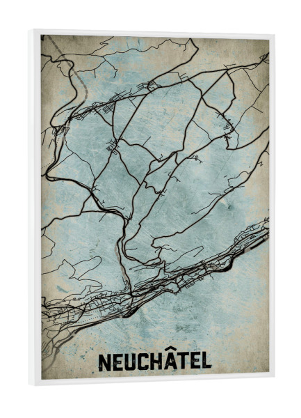 Poster mit weißem Rahmen "Neuchâtel Retro City" artboxONE - Städte / Weitere,Kartografie