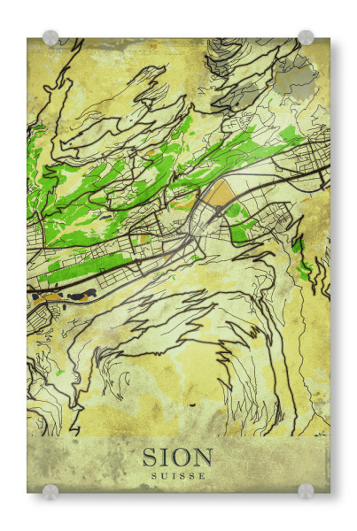 Acrylglasbild "Sion Vintage City Map" artboxONE - Städte / Weitere,Kartografie