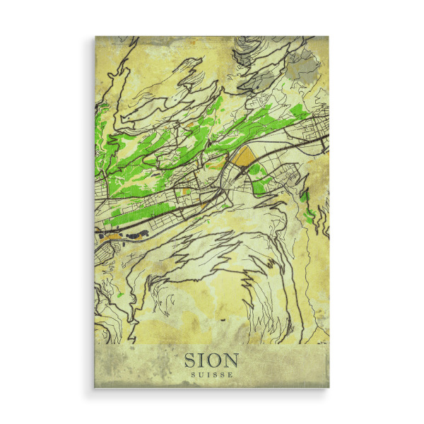 Holzbild "Sion Vintage City Map" artboxONE - Städte / Weitere,Kartografie