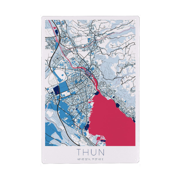Holzbild "City Thun Karte" artboxONE - Städte / Weitere,Kartografie