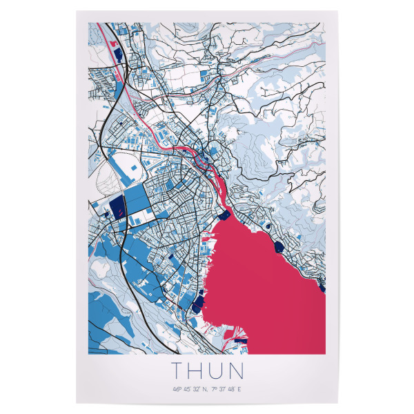 Poster "City Thun Karte" artboxONE - Städte / Weitere,Kartografie