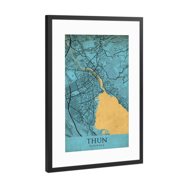 Poster mit Rahmen Schwarz (Metallic) "Vintage City Thun" artboxONE - Städte / Weitere,Kartografie