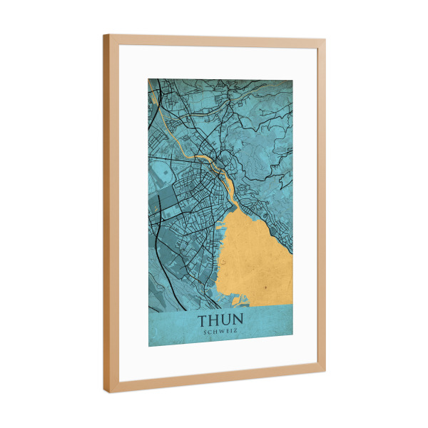 Poster mit Rahmen Kupfer "Vintage City Thun" artboxONE - Städte / Weitere,Kartografie