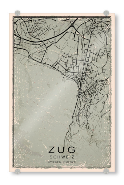Acrylglasbild "Zug Retro Map" artboxONE - Städte / Weitere,Kartografie
