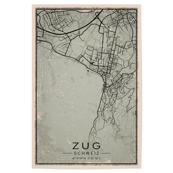 Poster "Zug Retro Map" artboxONE - Städte / Weitere,Kartografie - Zug,Zug map,Zug city,Zug citymap,City zug,Map zug,Zug schweiz,Zug stadt,Stadt zug