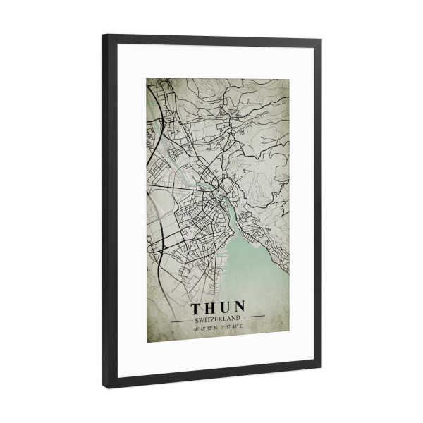 Poster mit Rahmen Schwarz (Metallic) "Thun Vintage CityMap" artboxONE - Städte / Weitere,Kartografie