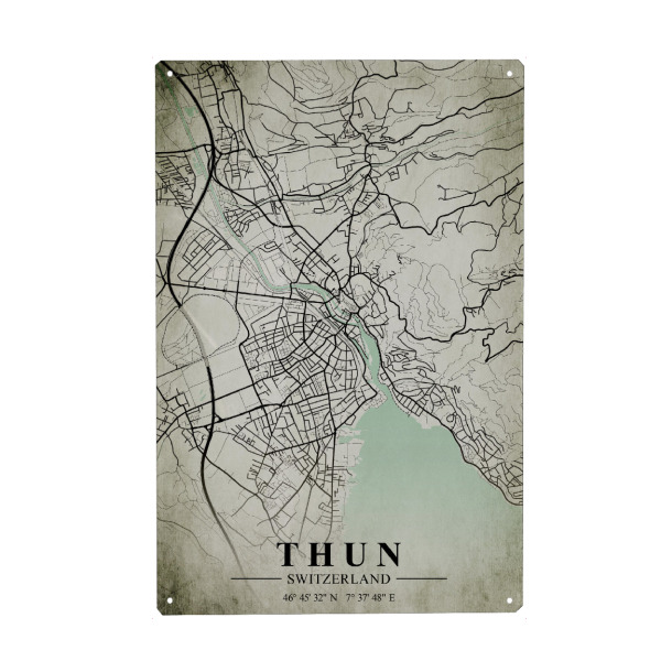 Holzbild "Thun Vintage CityMap" artboxONE - Städte / Weitere,Kartografie